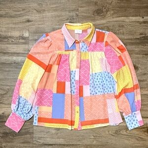 Fate Patchwork Button-Down Top